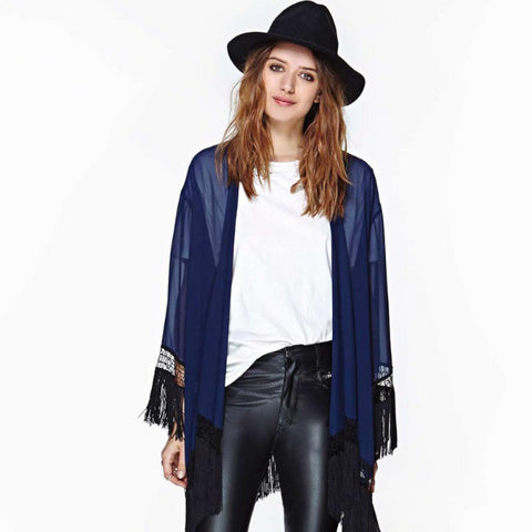 Blue Kimono Fringe Cardigan