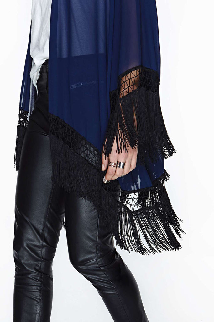 Blue Kimono Fringe Cardigan