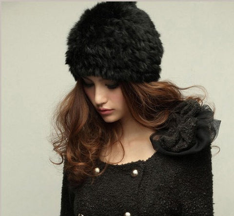 Knitted Rabbit Fur Hat