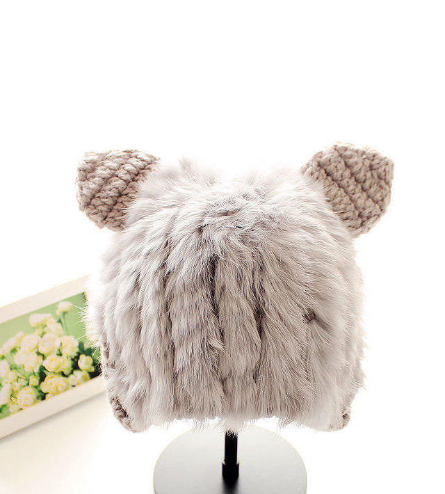 Fur Knit Hat With Ears