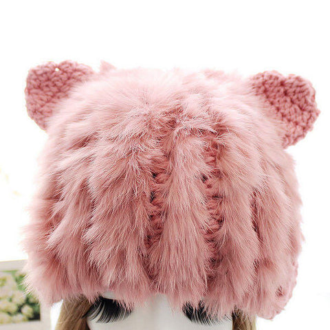 Fur Knit Hat With Ears