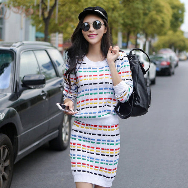 Knit Sweater Set Rainbow Print