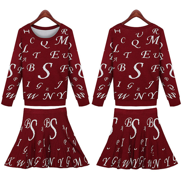 Letter Print Knit Sweater Set