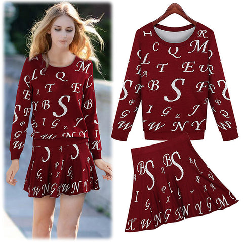 Letter Print Knit Sweater Set