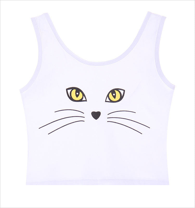 Crop tank top with cat print