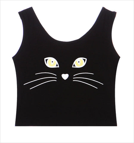 Crop tank top with cat print