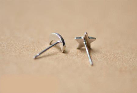 100% Silver Sterling Star and Moon Studs Earrings Set