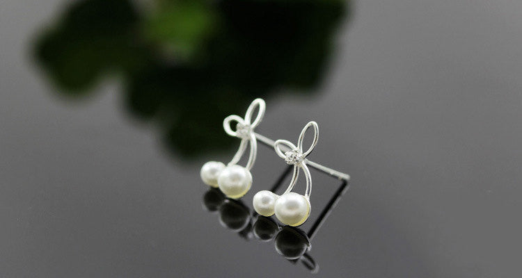 100% Silver Cherry Earrings with Faux Pearls and crystals