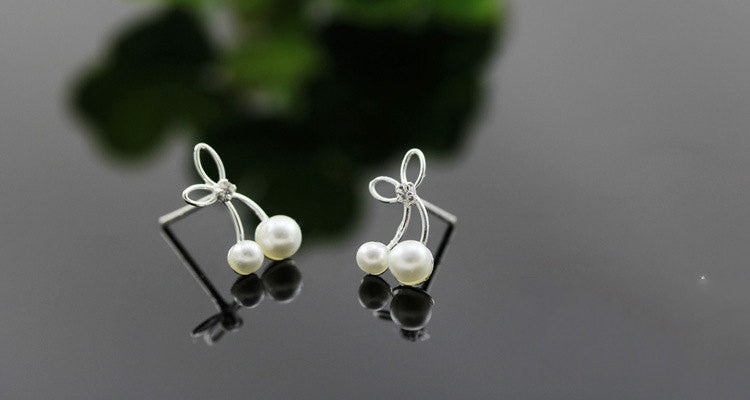 100% Silver Cherry Earrings with Faux Pearls and crystals