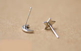 100% Silver Sterling Star and Moon Studs Earrings Set