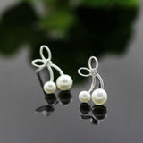 100% Silver Cherry Earrings with Faux Pearls and crystals